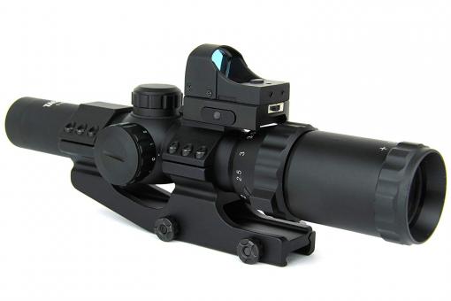 1-4x24 Zielfernrohr Tri Ill. CQB Riflescope/P4 Sniper Reticle-Non Etched, Mini-Red Dot Combo 